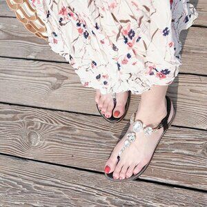 Unbranded Womens Bohemian Diamond Gladiator Sandals White Rhinestone Flat 7